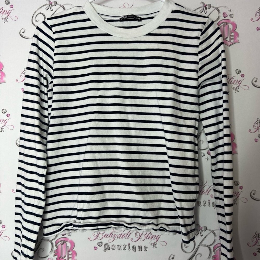 Zara striped shirt Black and White Striped Long Sleeve Top